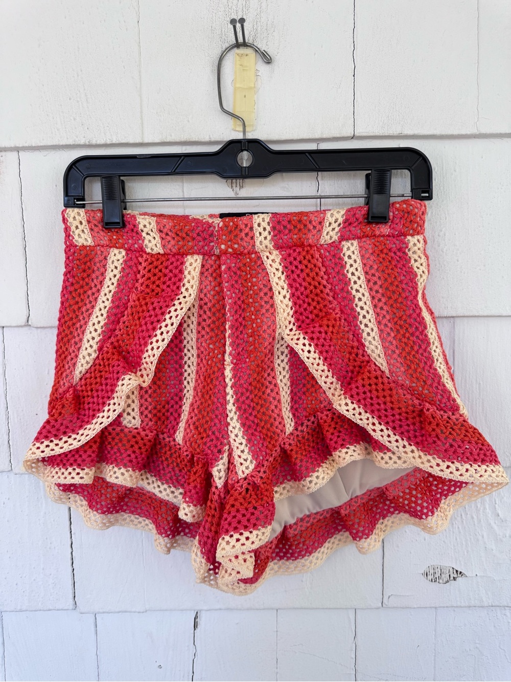 PatBO Striped Crochet Ruffle Hem Shorts Pink Orange Cream size 2 - Picture 3 of 9